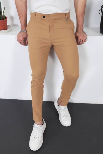 BayAygun 011 Dar Kesim Düz Sade Pantolon_Taba resmi