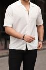 BayAygün 4068 Örme Rahat Kalıp Kısa Kol Gömlek _Ekru resmi