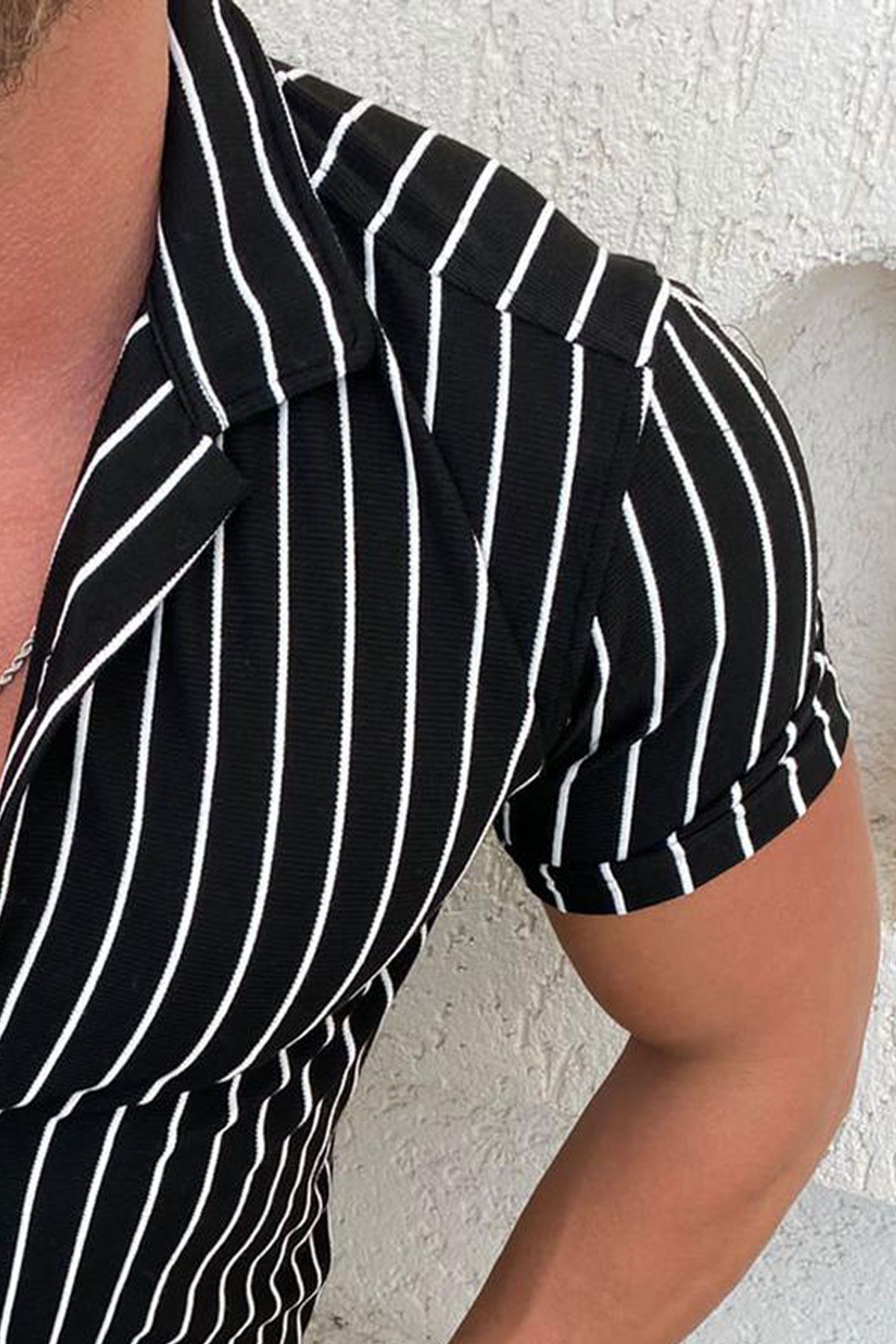 BayAygün 4071 Örme Kısa Kol Pamuklu Gömlek _Siyah resmi