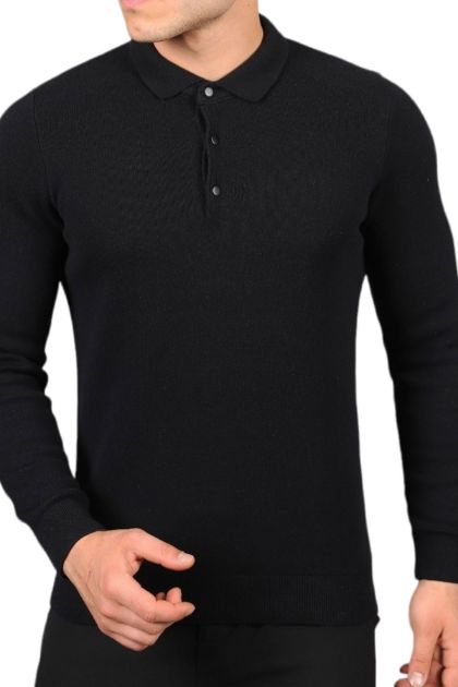 BayAygun 211464 Polo Yaka Yün Kazak_Siyah resmi