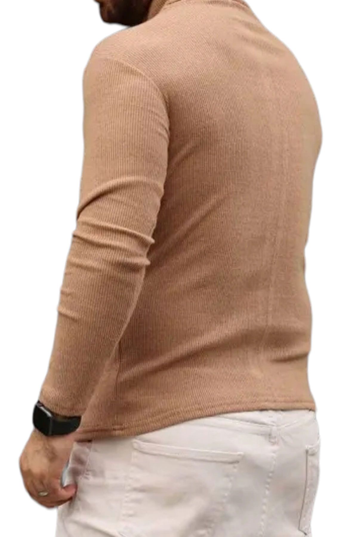 BayAygun 0207 Balıkcı Yaka Fitilli Kazak_Camel resmi