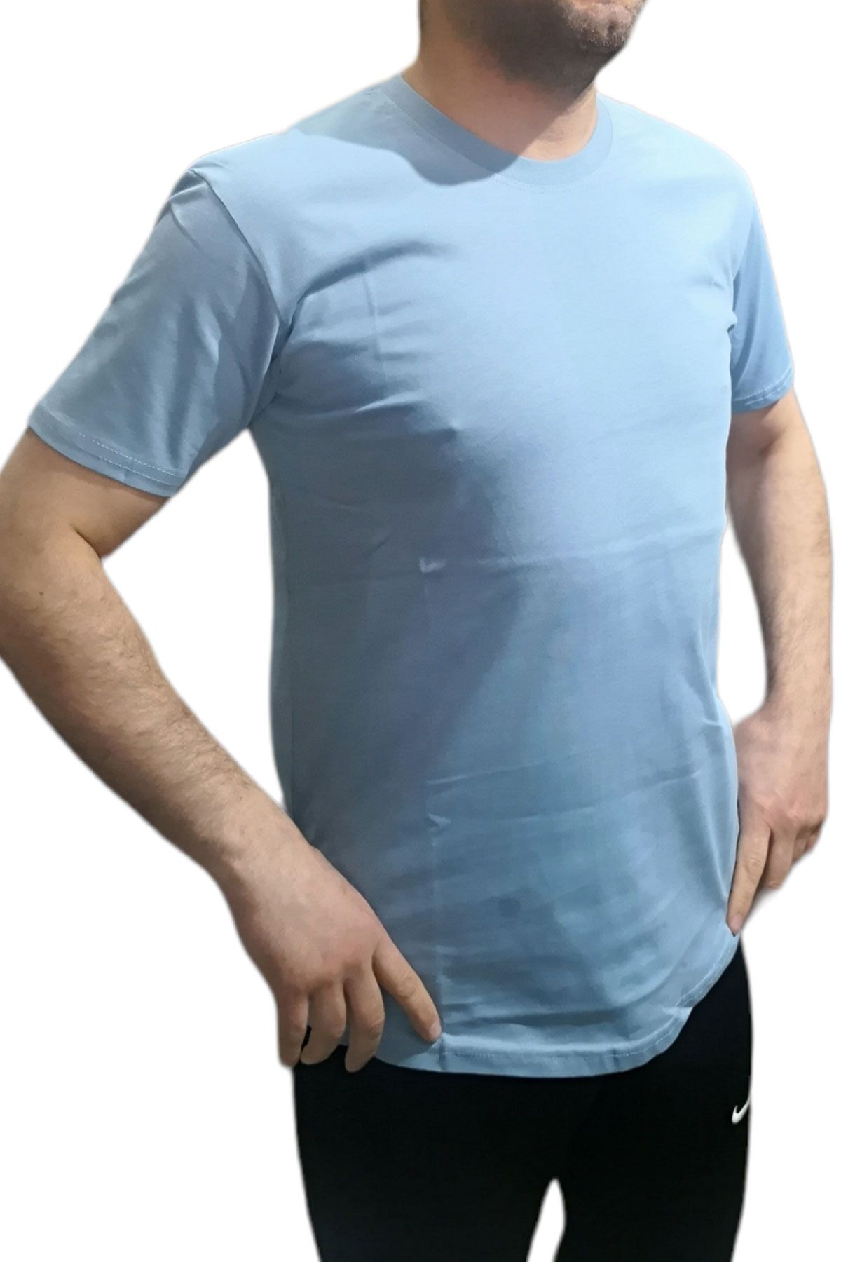 BayAygun 24/1 Sade Dar Kesim Basic Tshırt_Açık Mavi resmi