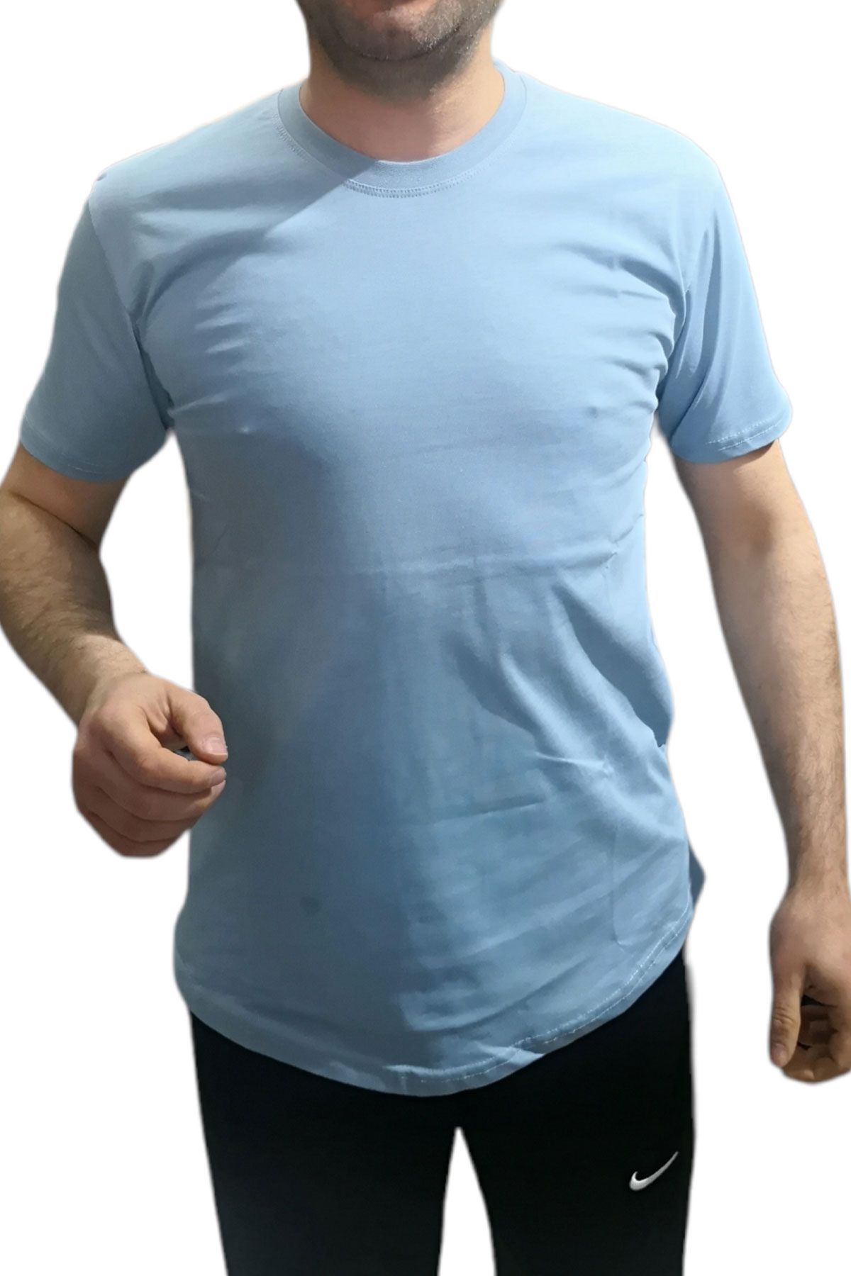 BayAygun 24/1 Sade Dar Kesim Basic Tshırt_Açık Mavi resmi