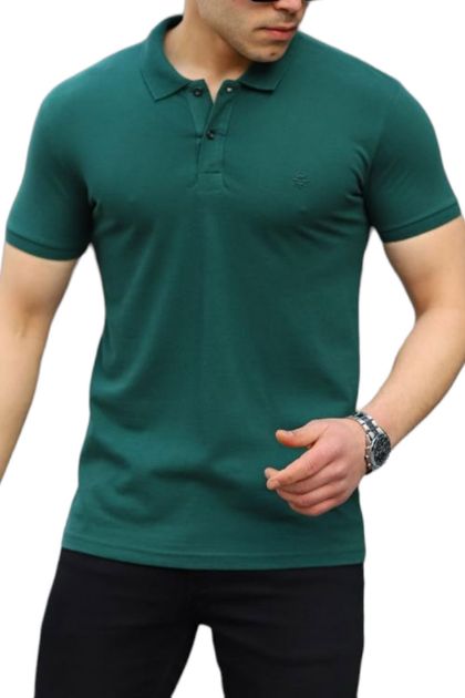 BayAygun 9800 Dar Kesim Düz Polo Yaka Tshırt_Koyu Yeşil resmi