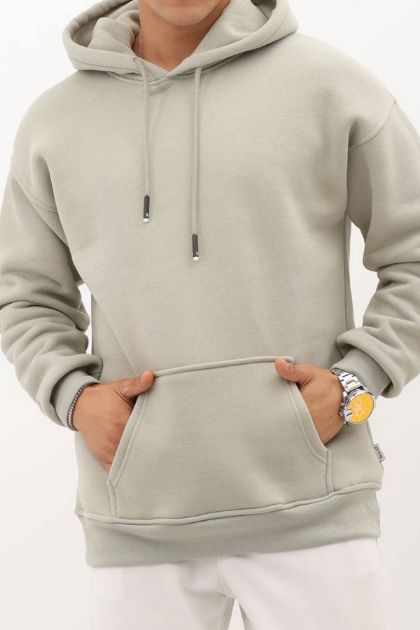 BayAygun 4199 Kapüşonlu Şardonlu Sade Sweatshırt_Açık Yeşil resmi