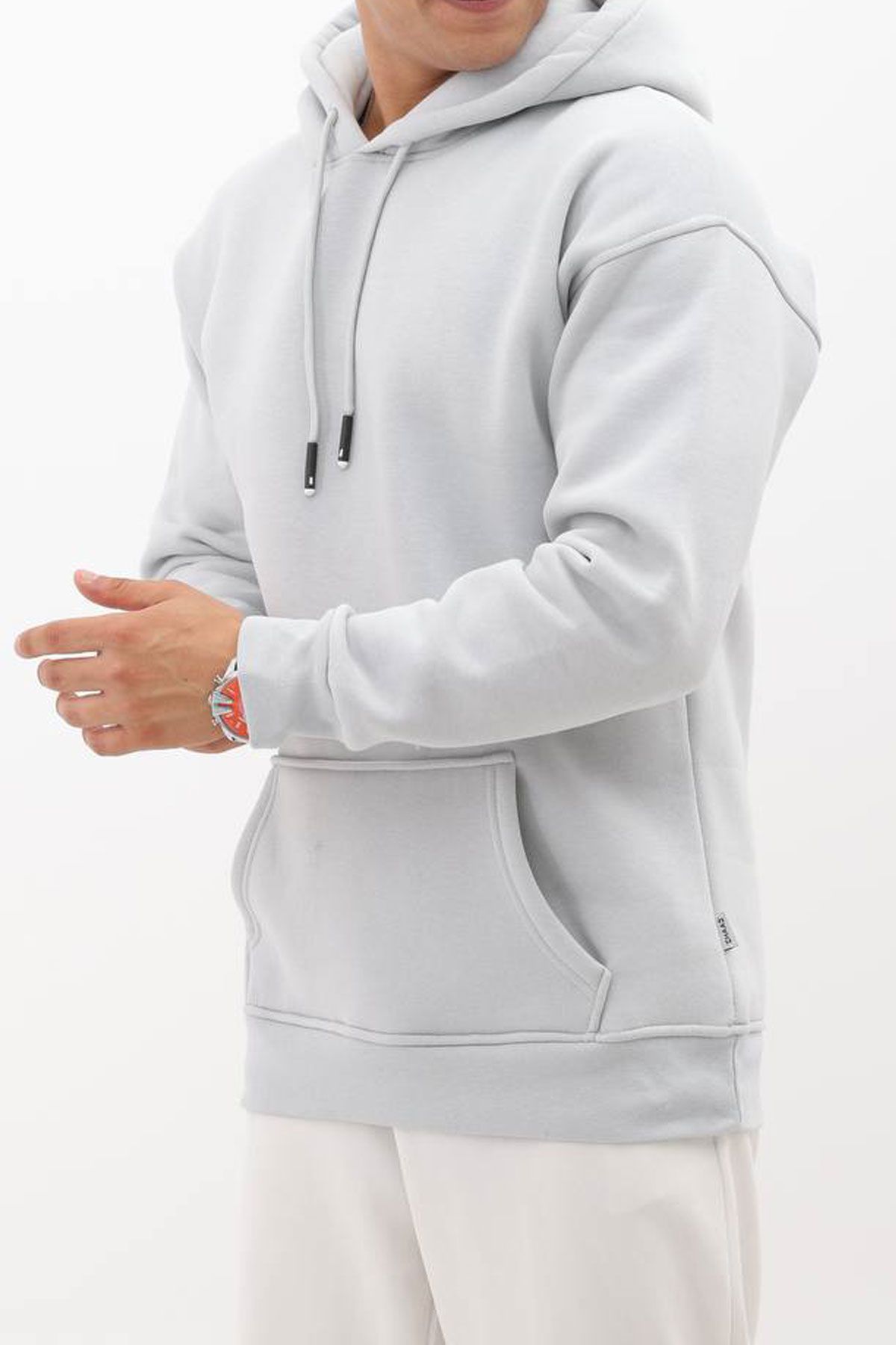 BayAygun 4199 Kapüşonlu Şardonlu Sade Sweatshırt_Taş resmi