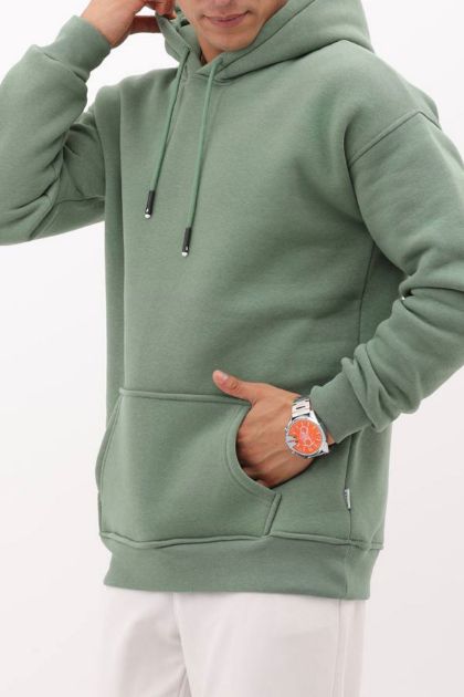 BayAygun 4199 Kapüşonlu Şardonlu Sade Sweatshırt_Yeşil resmi