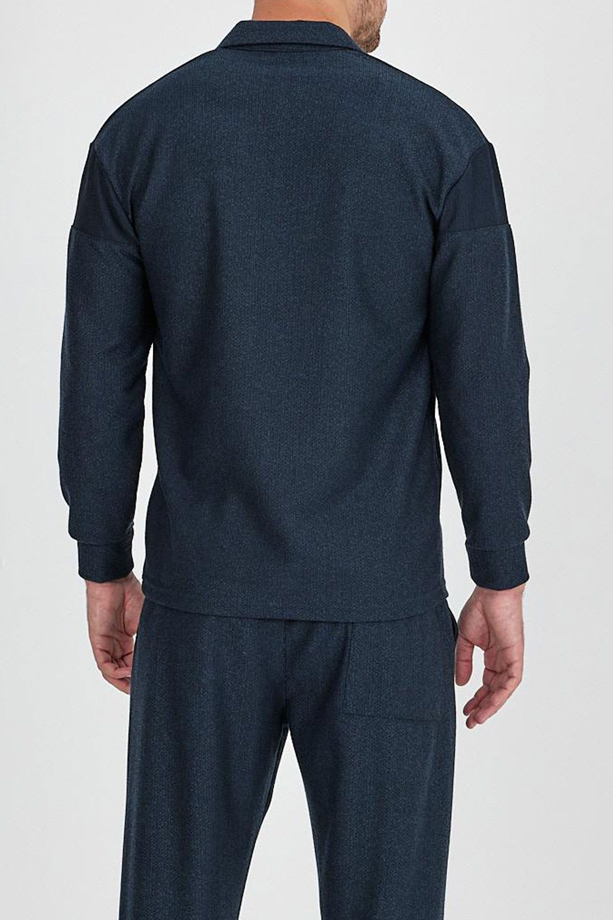 BayAygun 4130 Yakalı Fermuarlı Parcalı Örme Sweatshırt_Koyu Mint resmi