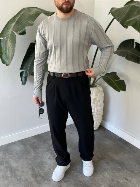 BayAygun 6350 Fitilli Bisiklet Yaka Kazak_Gri resmi