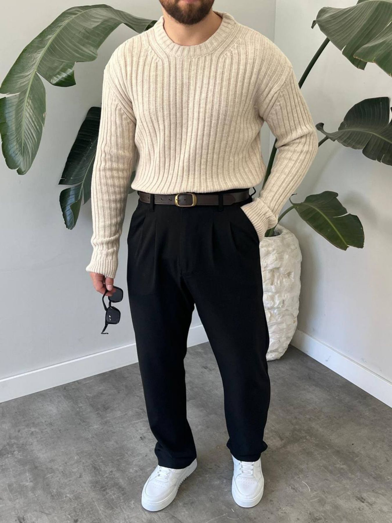 BayAygun 5102 Oversize Bisiklet Yaka Triko Kazak Kazak_Bej resmi