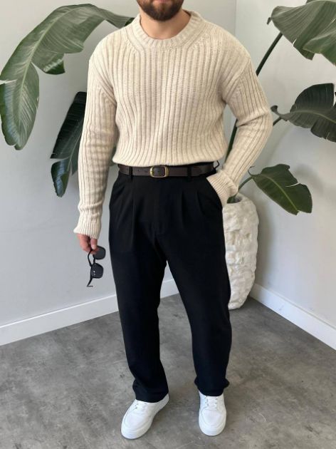 BayAygun 5102 Oversize Bisiklet Yaka Triko Kazak Kazak_Bej resmi