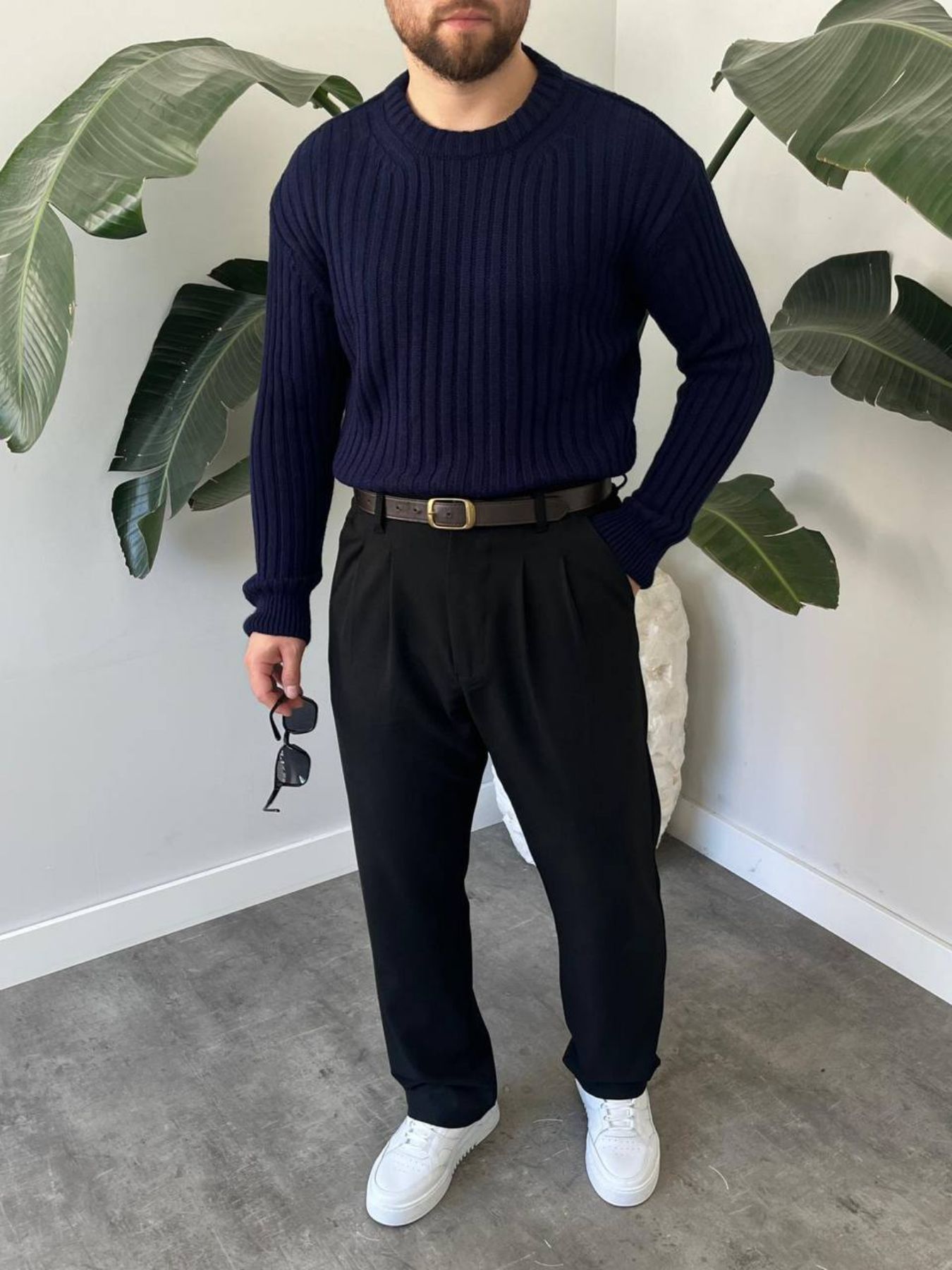 BayAygun 5102 Oversize Bisiklet Yaka Triko Kazak Kazak_Lacivert resmi