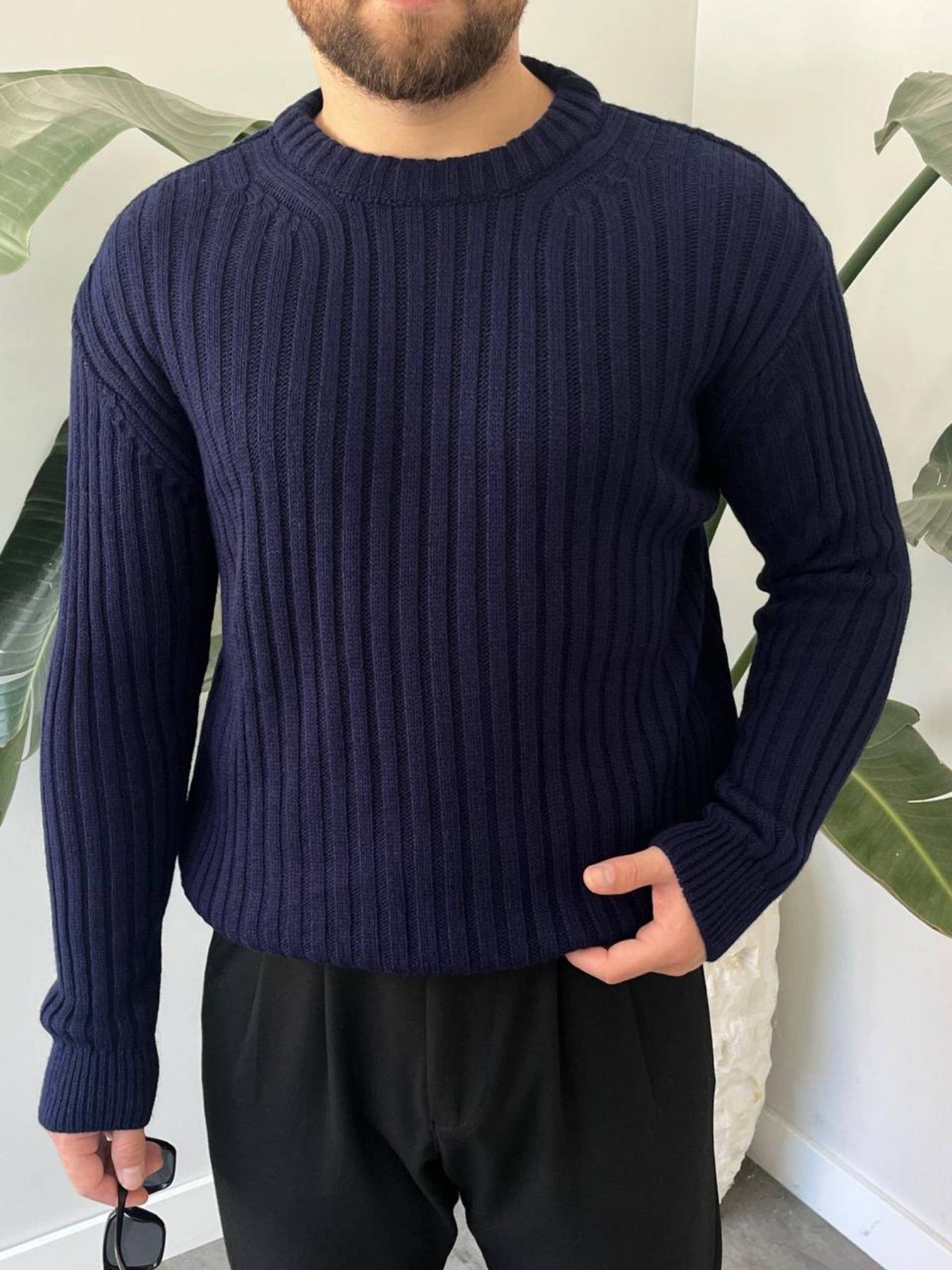 BayAygun 5102 Oversize Bisiklet Yaka Triko Kazak Kazak_Lacivert resmi