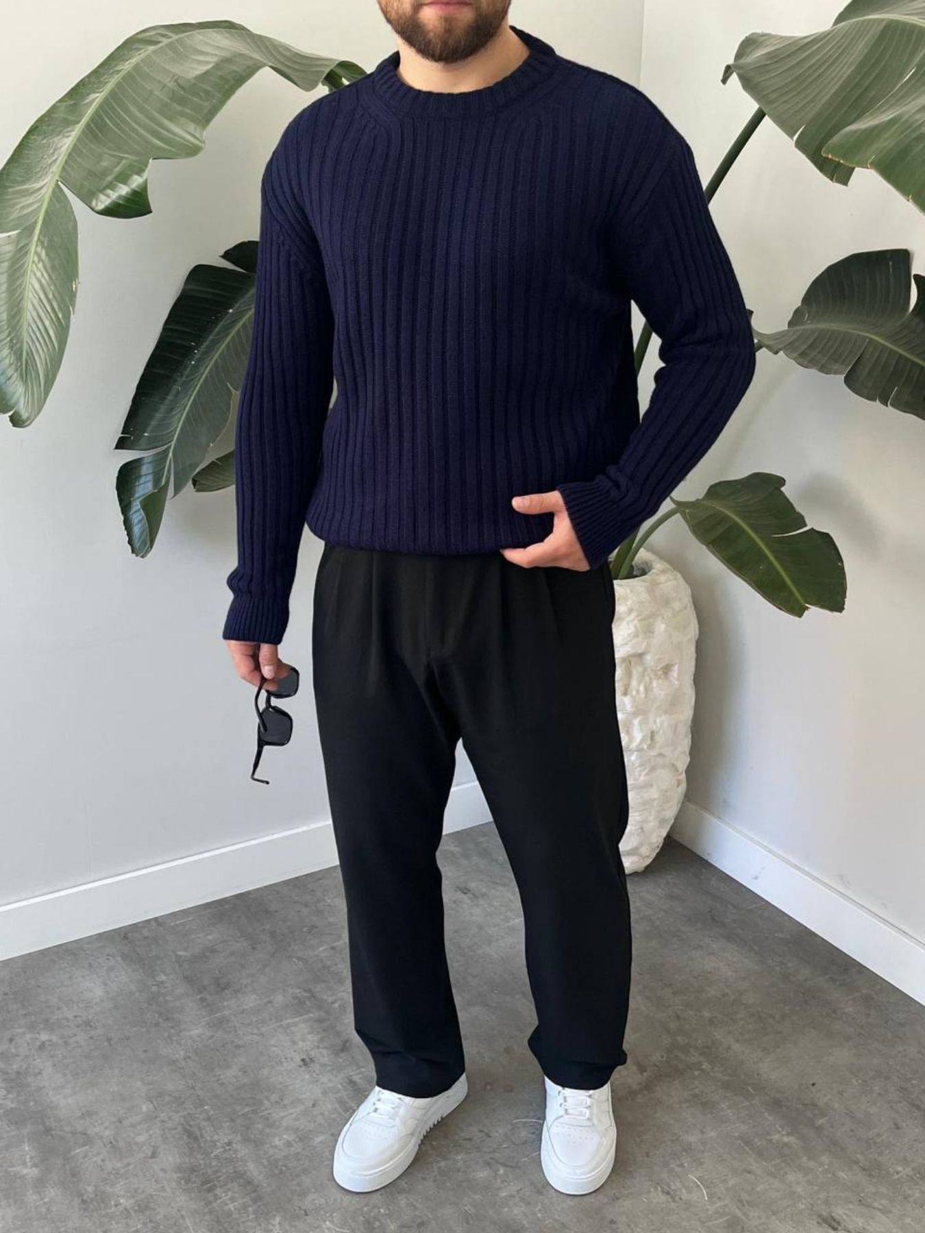 BayAygun 5102 Oversize Bisiklet Yaka Triko Kazak Kazak_Lacivert resmi