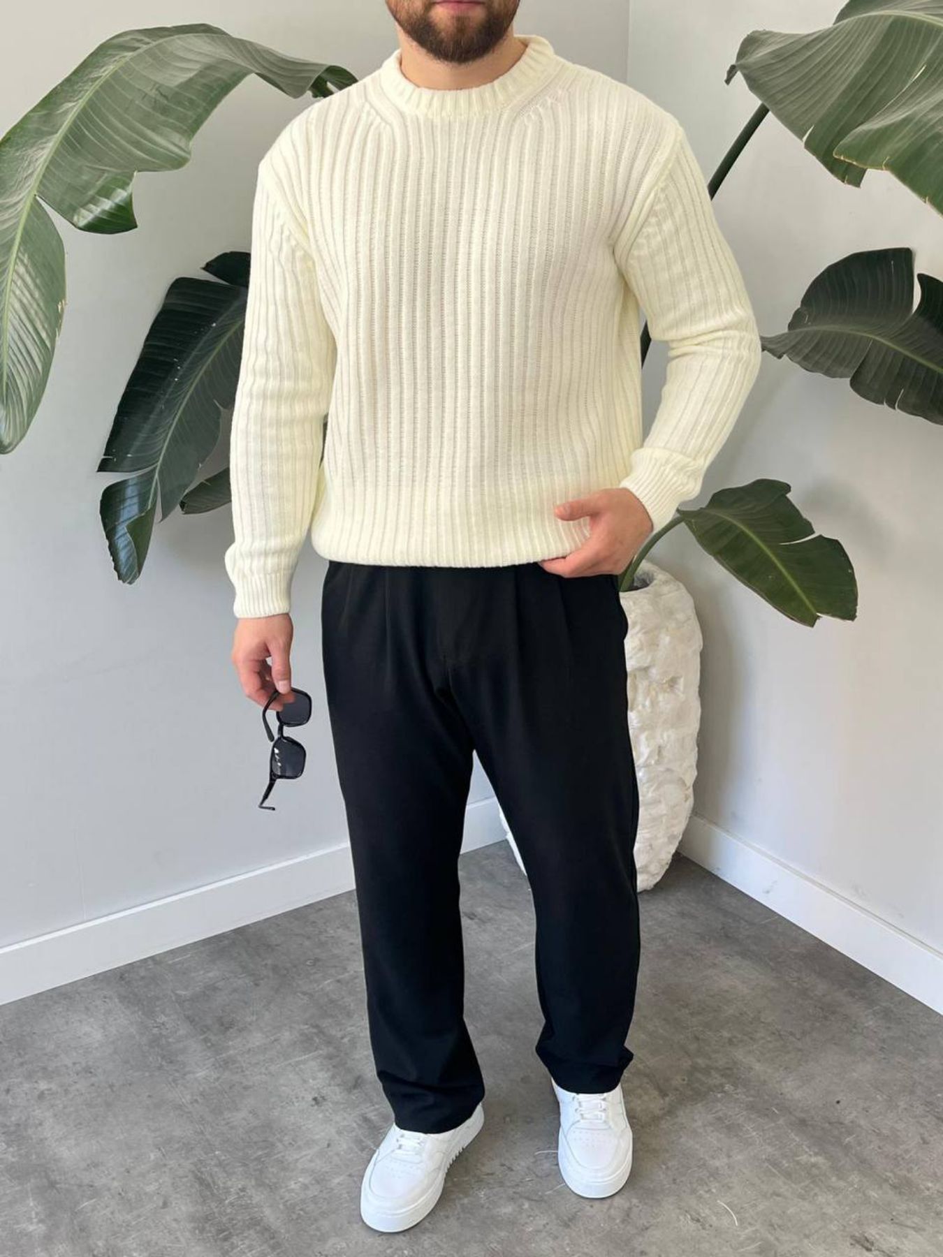 BayAygun 5102 Oversize Bisiklet Yaka Triko Kazak Kazak_Krem resmi