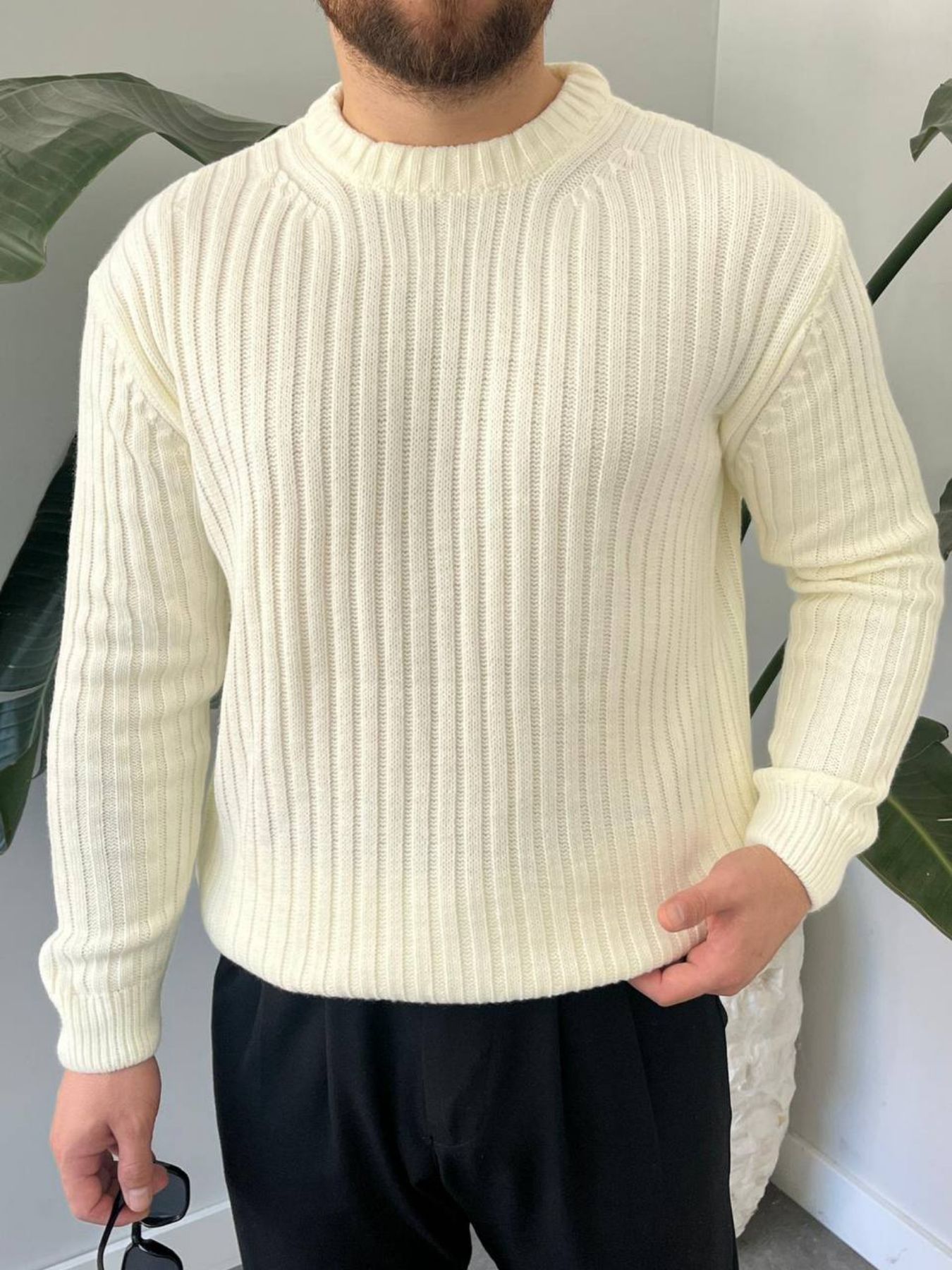 BayAygun 5102 Oversize Bisiklet Yaka Triko Kazak Kazak_Krem resmi