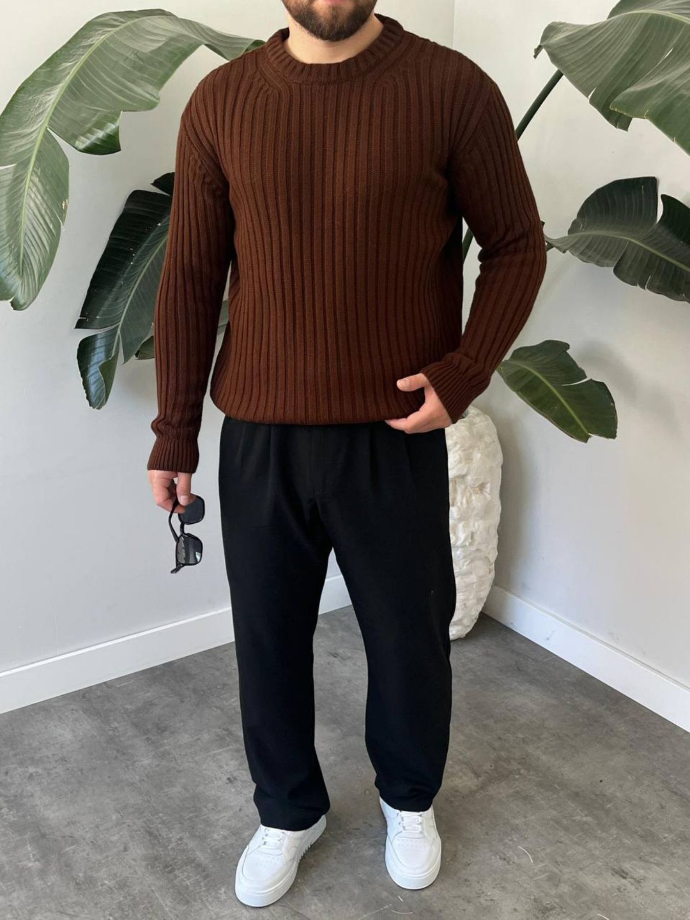 BayAygun 5102 Oversize Bisiklet Yaka Triko Kazak Kazak_Kahve resmi