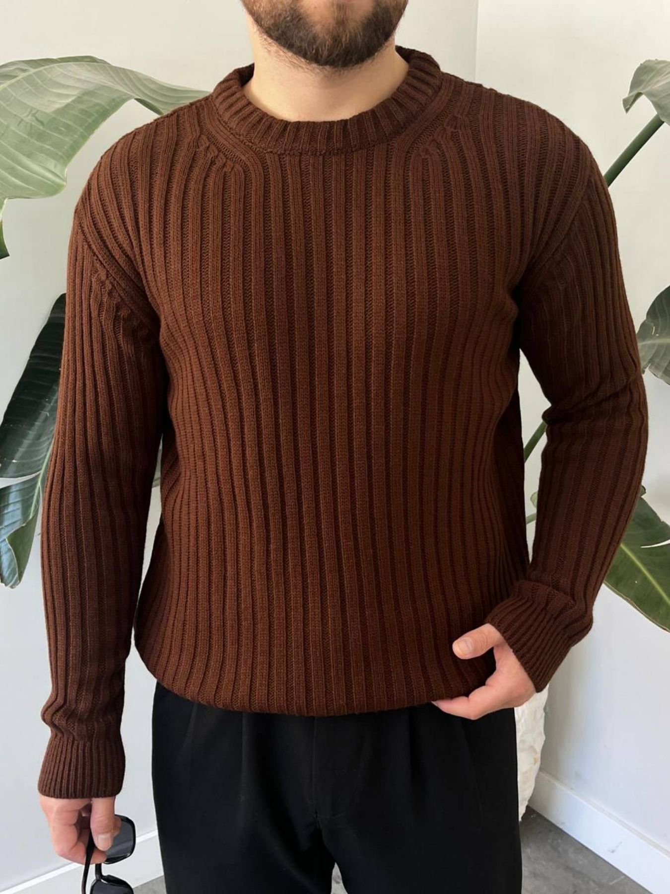 BayAygun 5102 Oversize Bisiklet Yaka Triko Kazak Kazak_Kahve resmi