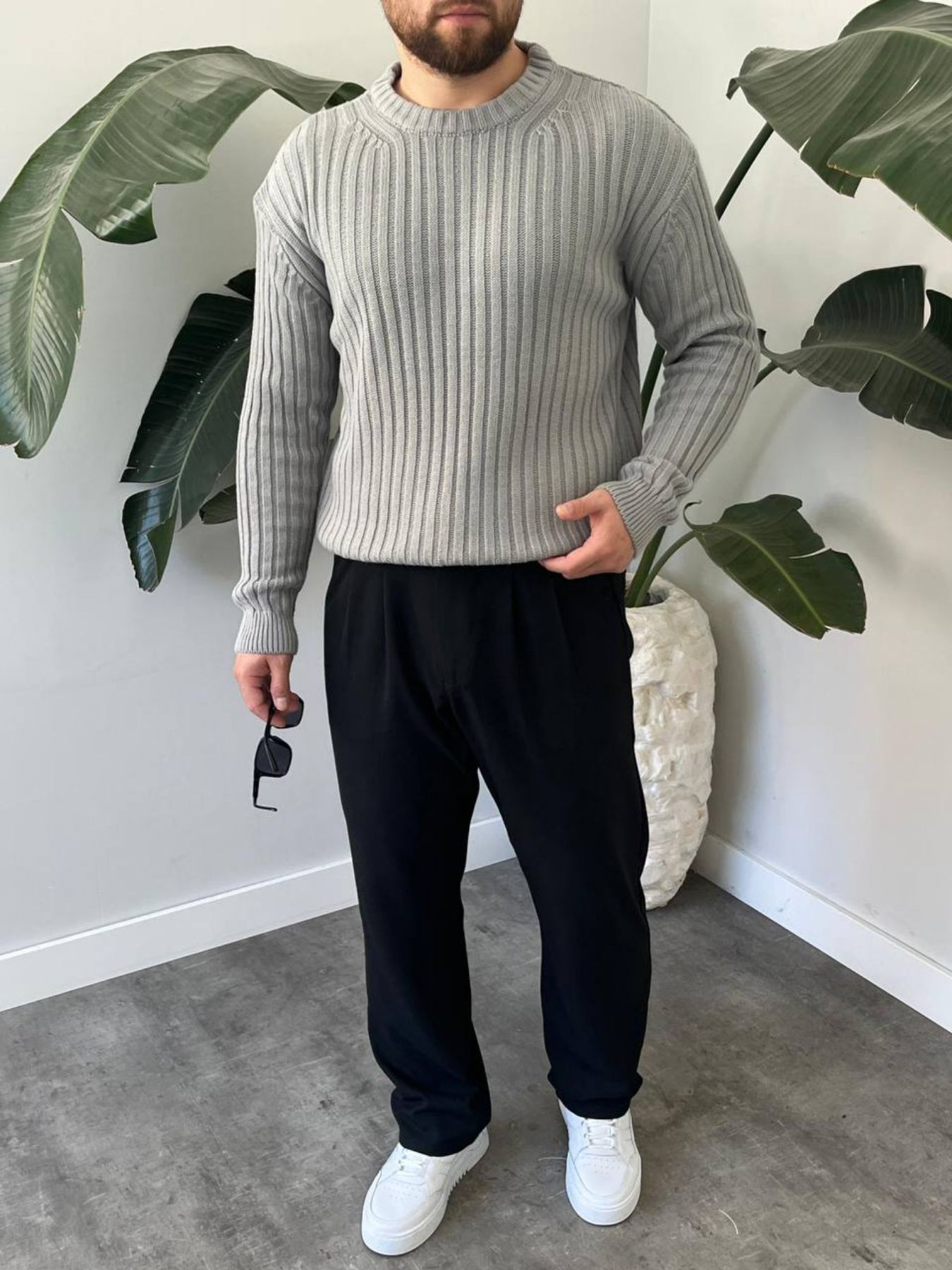 BayAygun 5102 Oversize Bisiklet Yaka Triko Kazak Kazak_Gri resmi