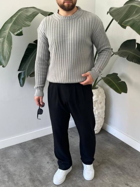 BayAygun 5102 Oversize Bisiklet Yaka Triko Kazak Kazak_Gri resmi