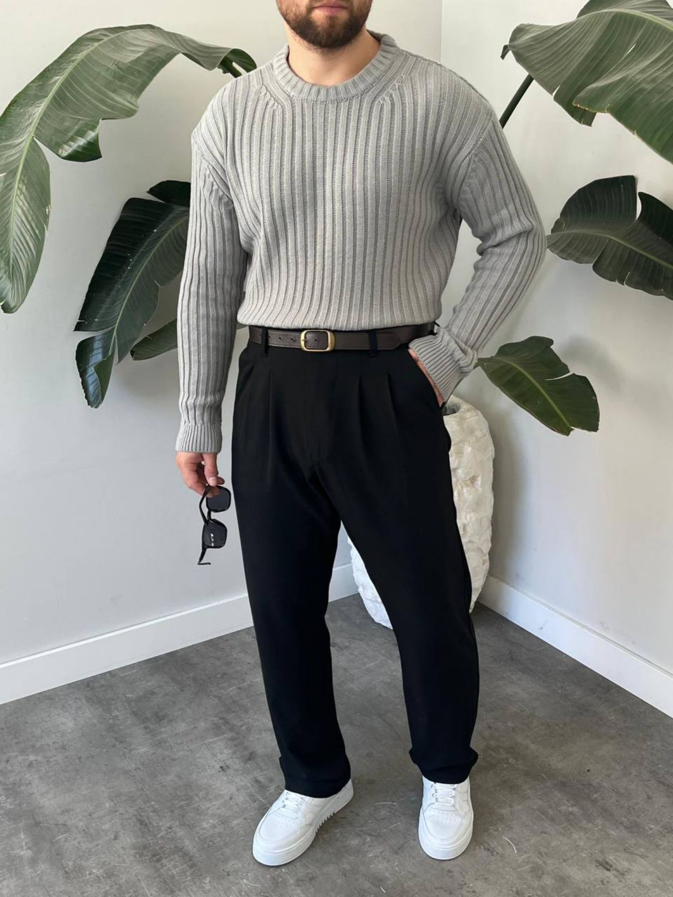 BayAygun 5102 Oversize Bisiklet Yaka Triko Kazak Kazak_Gri resmi