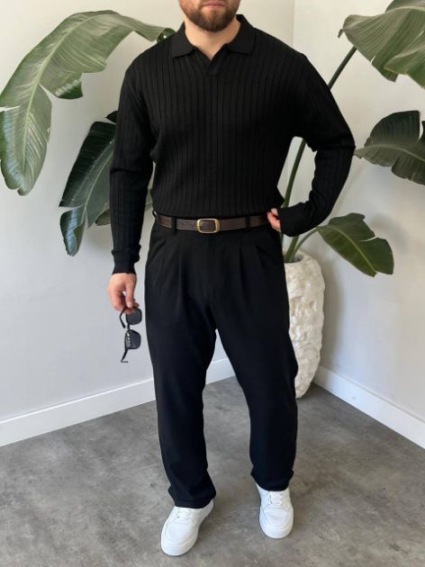 BayAygun 6540 Polo V Pat Yaka Kazak_Siyah resmi