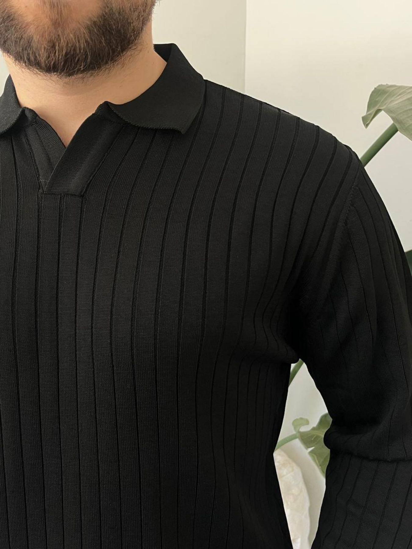 BayAygun 6540 Polo V Pat Yaka Kazak_Siyah resmi