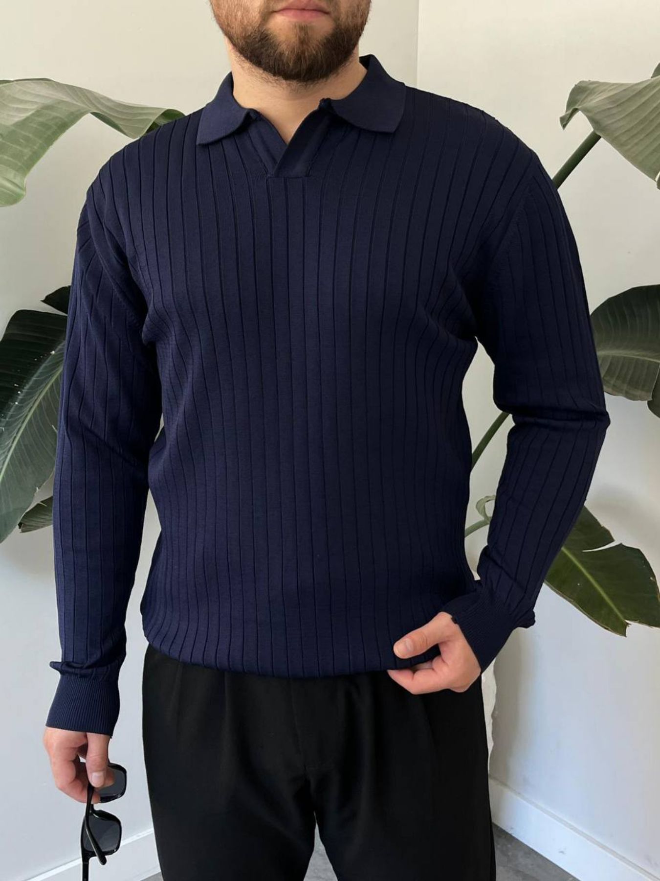 BayAygun 6540 Polo V Pat Yaka Kazak_Lacivert resmi