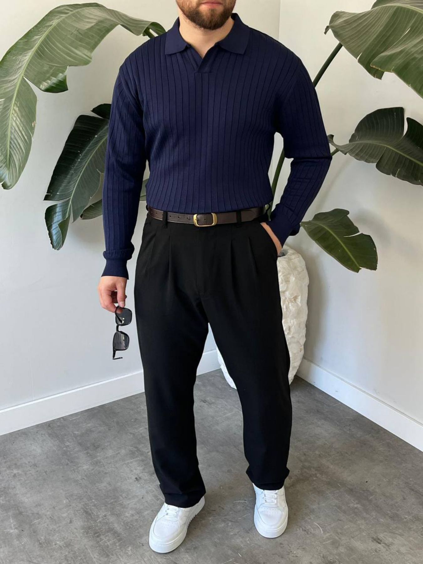 BayAygun 6540 Polo V Pat Yaka Kazak_Lacivert resmi