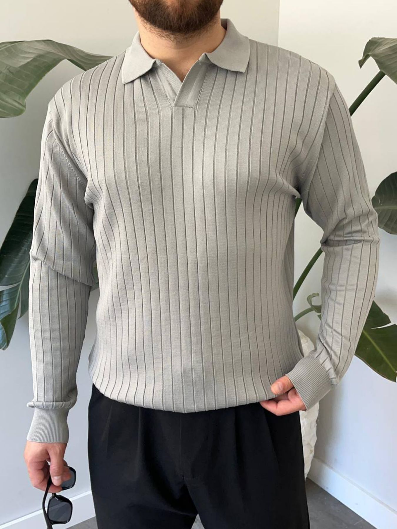 BayAygun 6540 Polo V Pat Yaka Kazak_Gri resmi