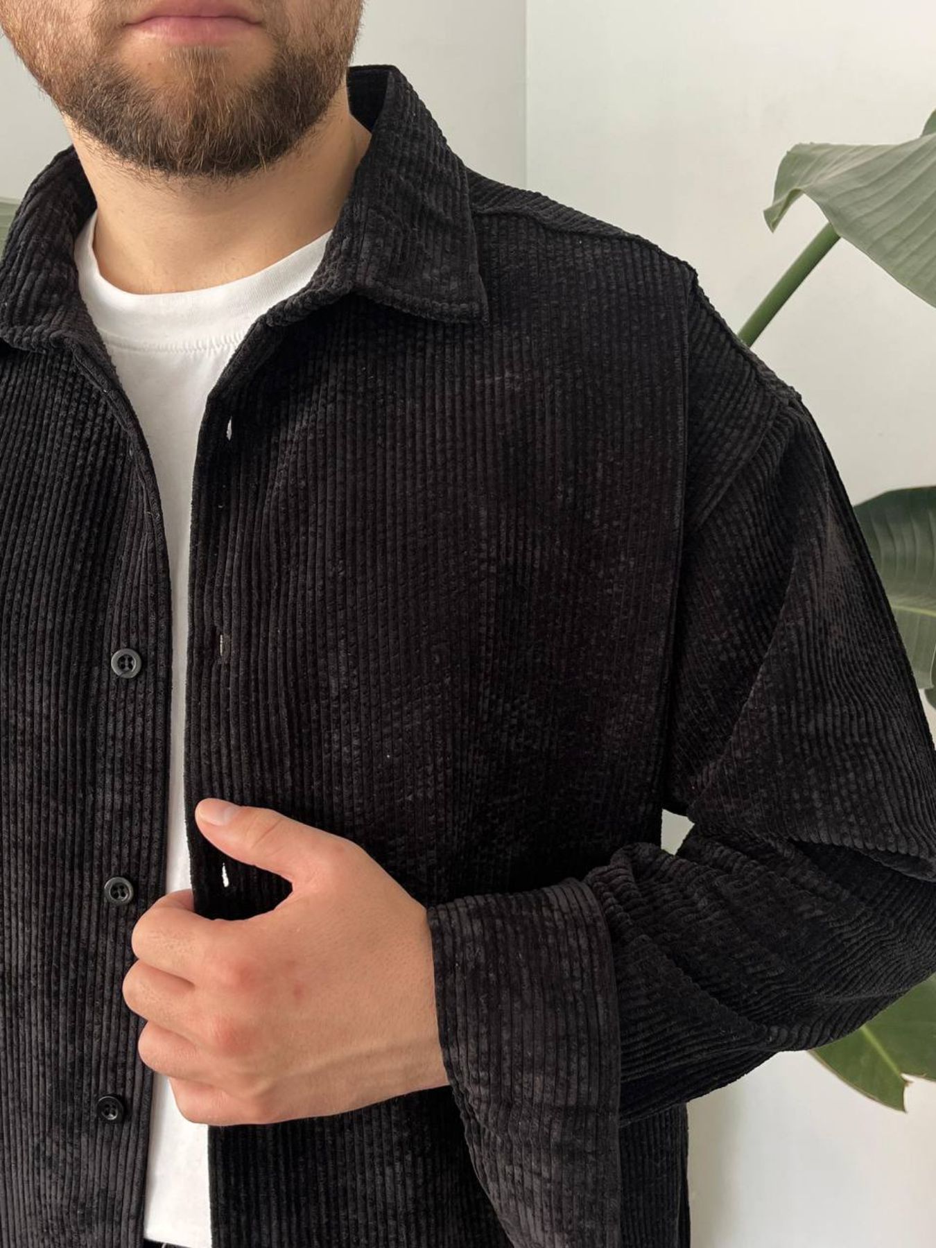 BayAygün 5103 Oversize Kadife Gomlek _Siyah resmi