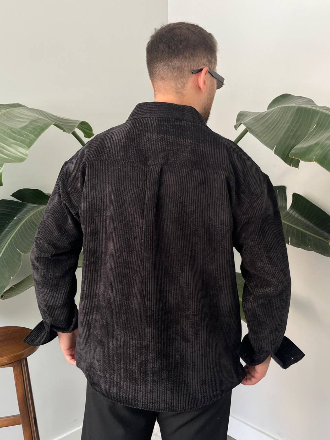 BayAygün 5103 Oversize Kadife Gomlek _Siyah resmi