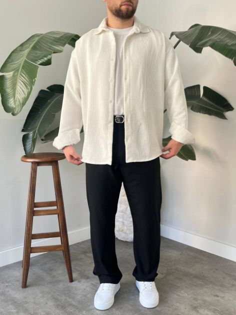 BayAygün 5103 Oversize Kadife Gomlek _Beyaz resmi