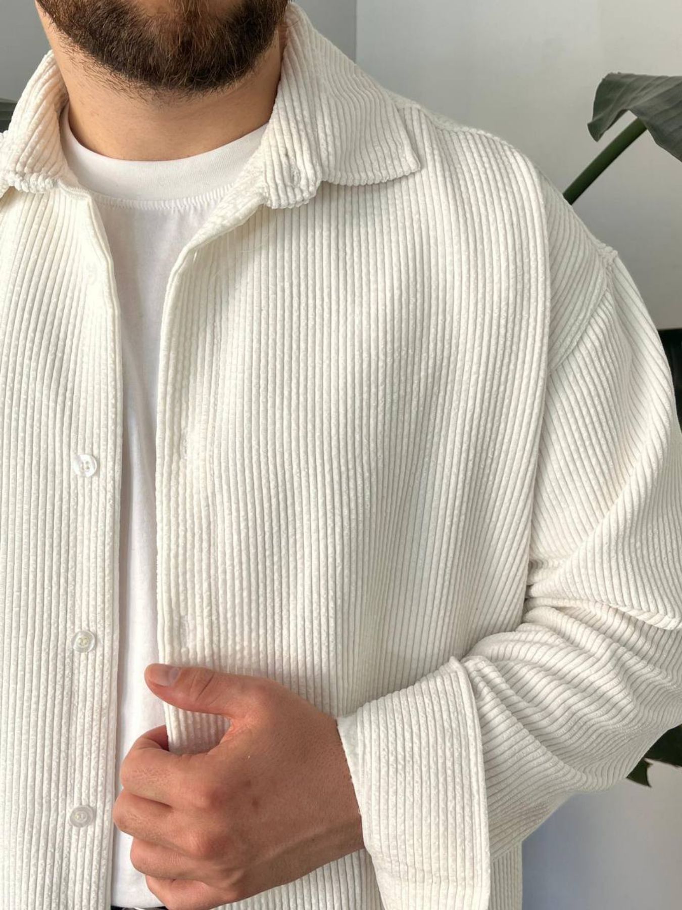 BayAygün 5103 Oversize Kadife Gomlek _Beyaz resmi