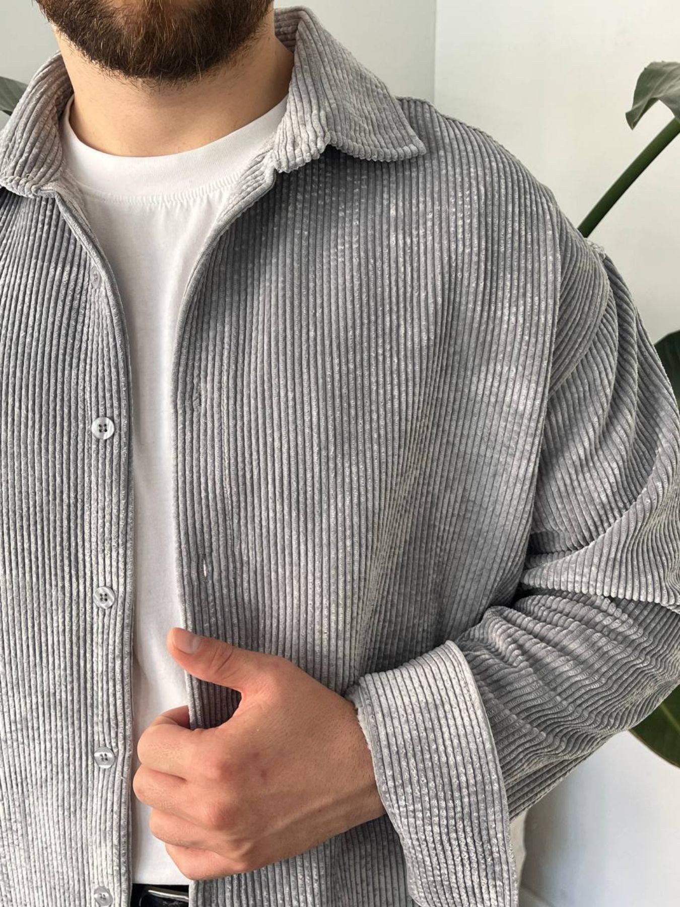 BayAygün 5103 Oversize Kadife Gomlek _Gri resmi