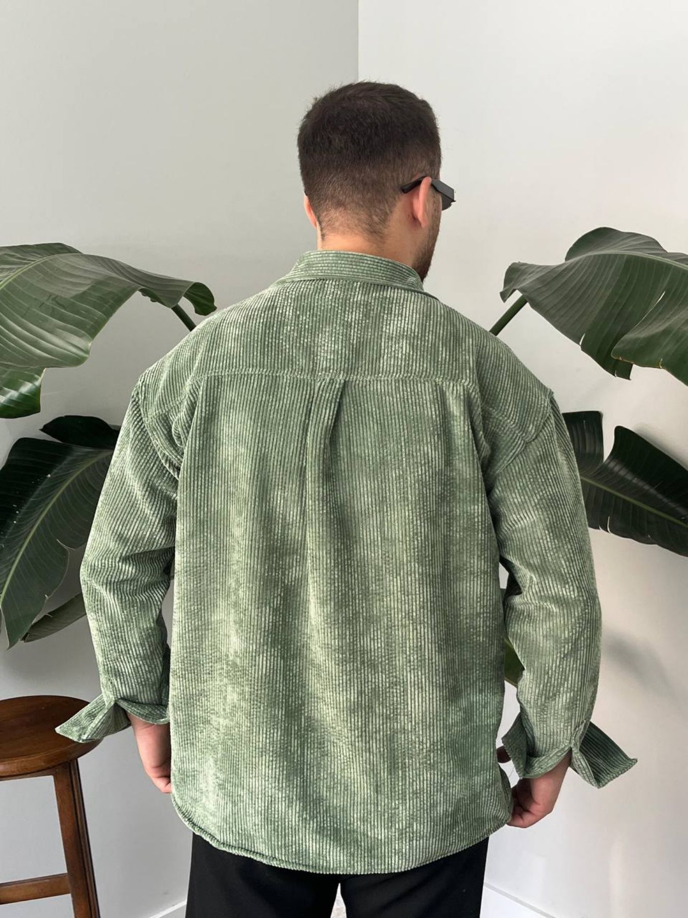 BayAygün 5103 Oversize Kadife Gomlek _Yeşil resmi