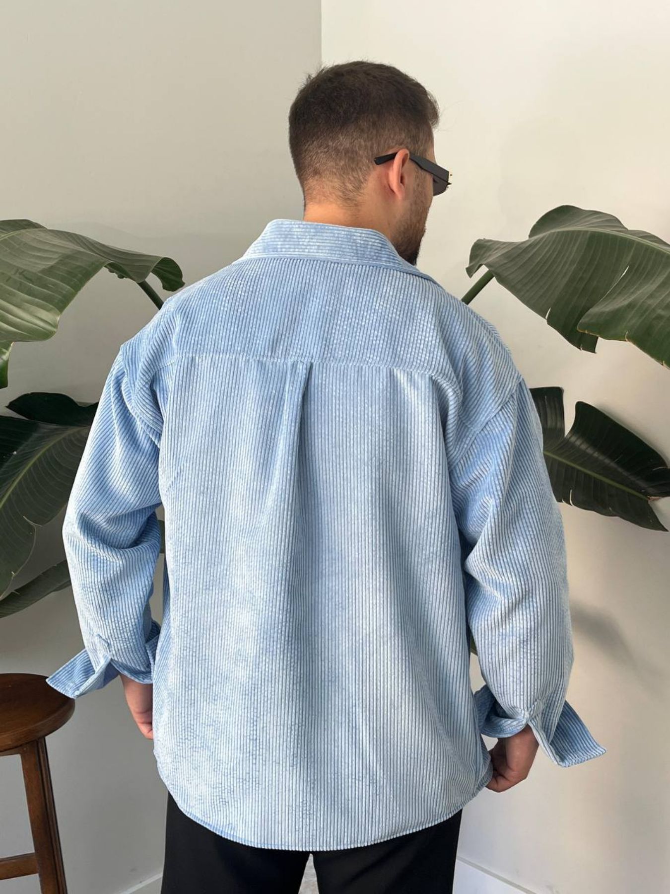 BayAygün 5103 Oversize Kadife Gomlek _Mavi resmi