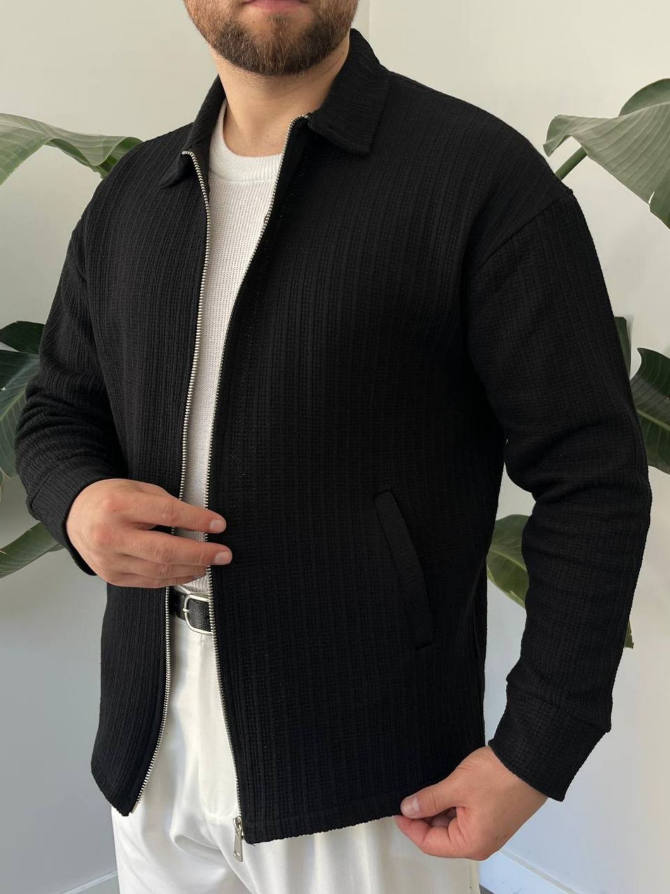 BayAygun 5104 Fermuarlı Yakalı Örme Mont _Siyah resmi