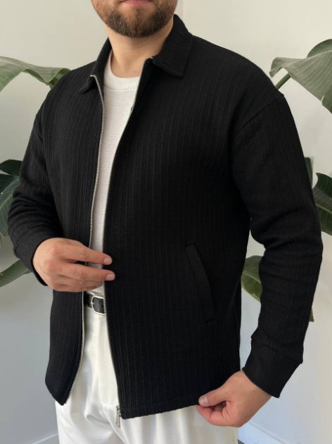 BayAygun 5104 Fermuarlı Yakalı Örme Mont _Siyah resmi