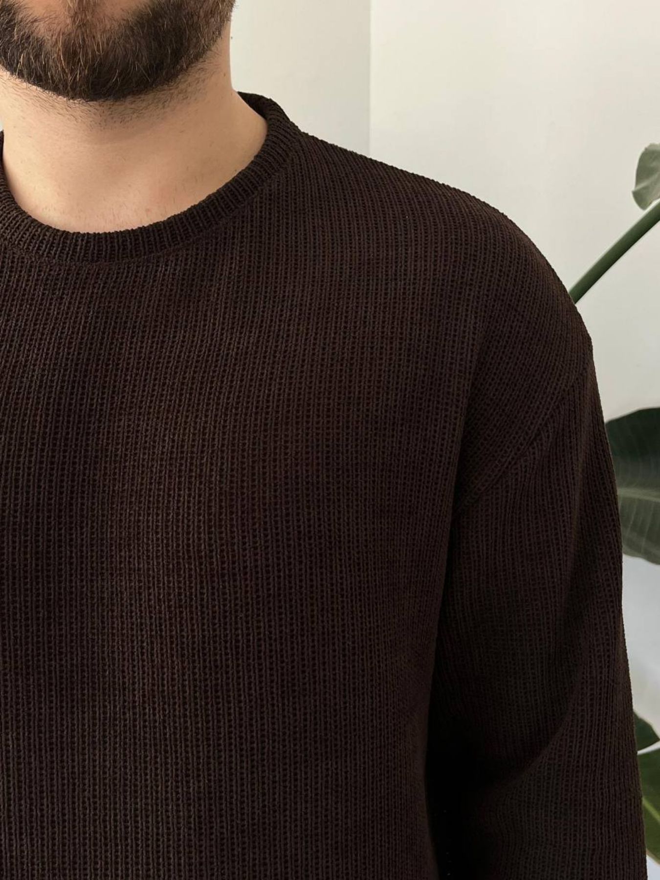 BayAygun 5114 Oversize Bisiklet Yaka Şonil Triko Kazak_Kahve resmi