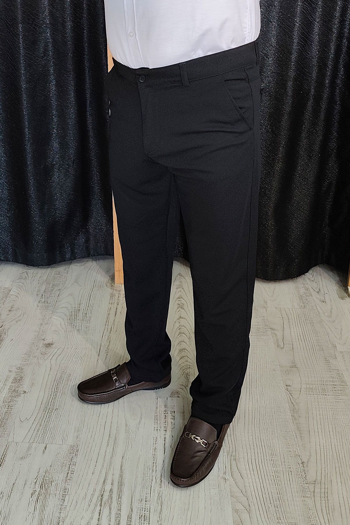 BayAygun 0510 Nokta Desenli Dar Kesim Pantolon _Siyah resmi