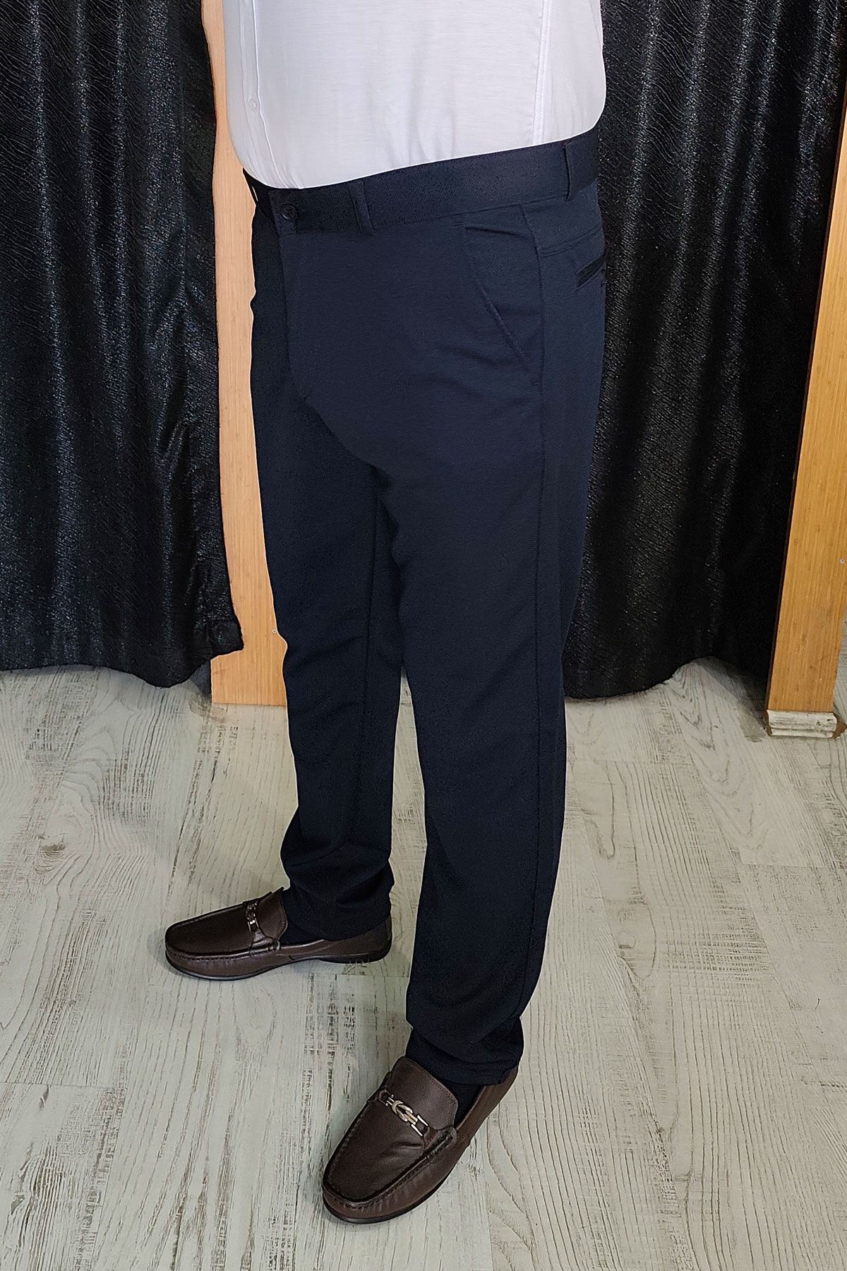 BayAygun 0510 Nokta Desenli Dar Kesim Pantolon _Lacivert resmi