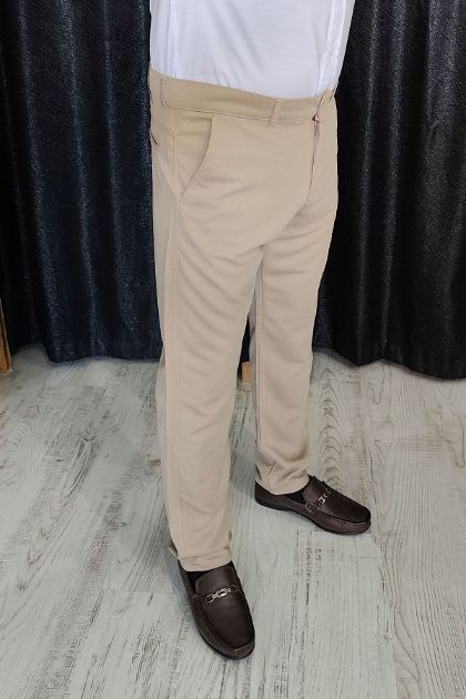 BayAygun 0510 Nokta Desenli Dar Kesim Pantolon _Bej resmi
