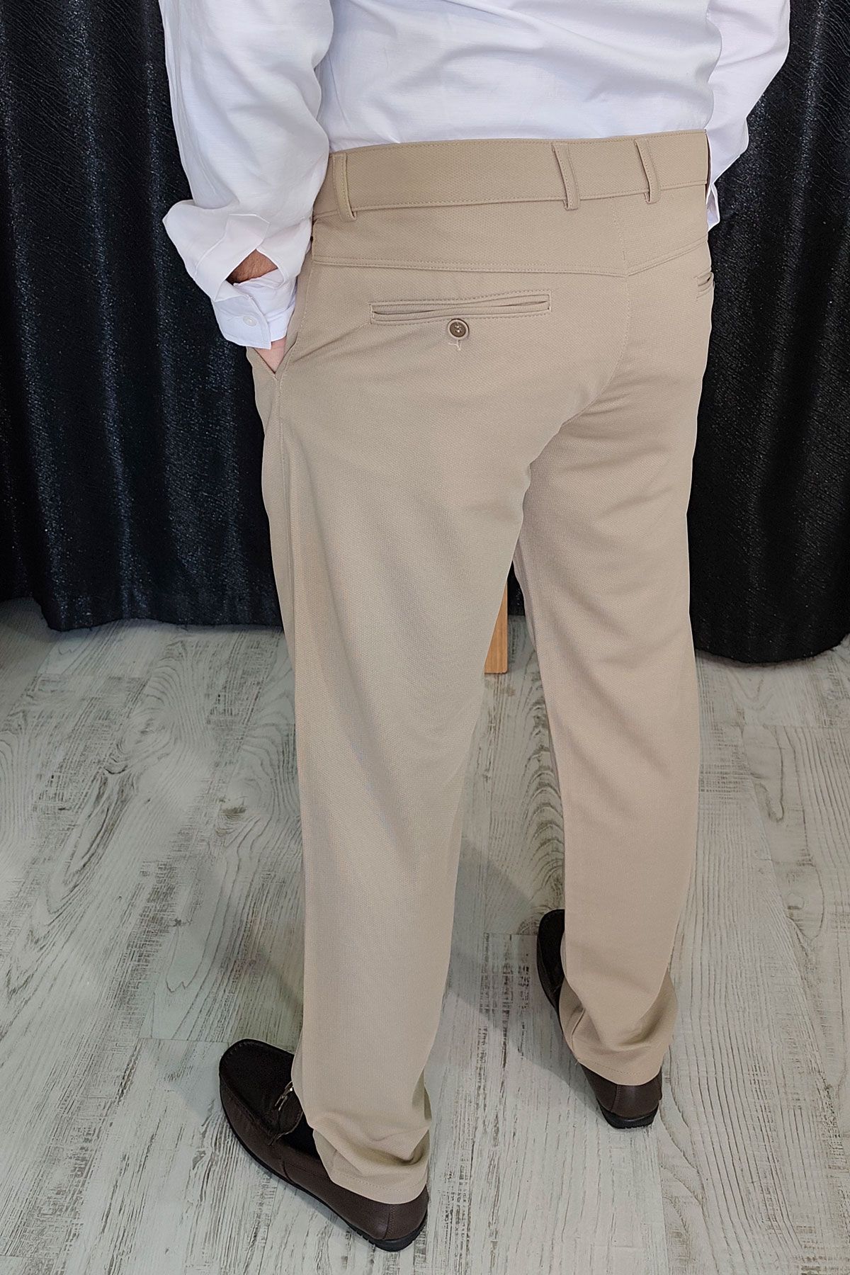 BayAygun 0510 Nokta Desenli Dar Kesim Pantolon _Bej resmi