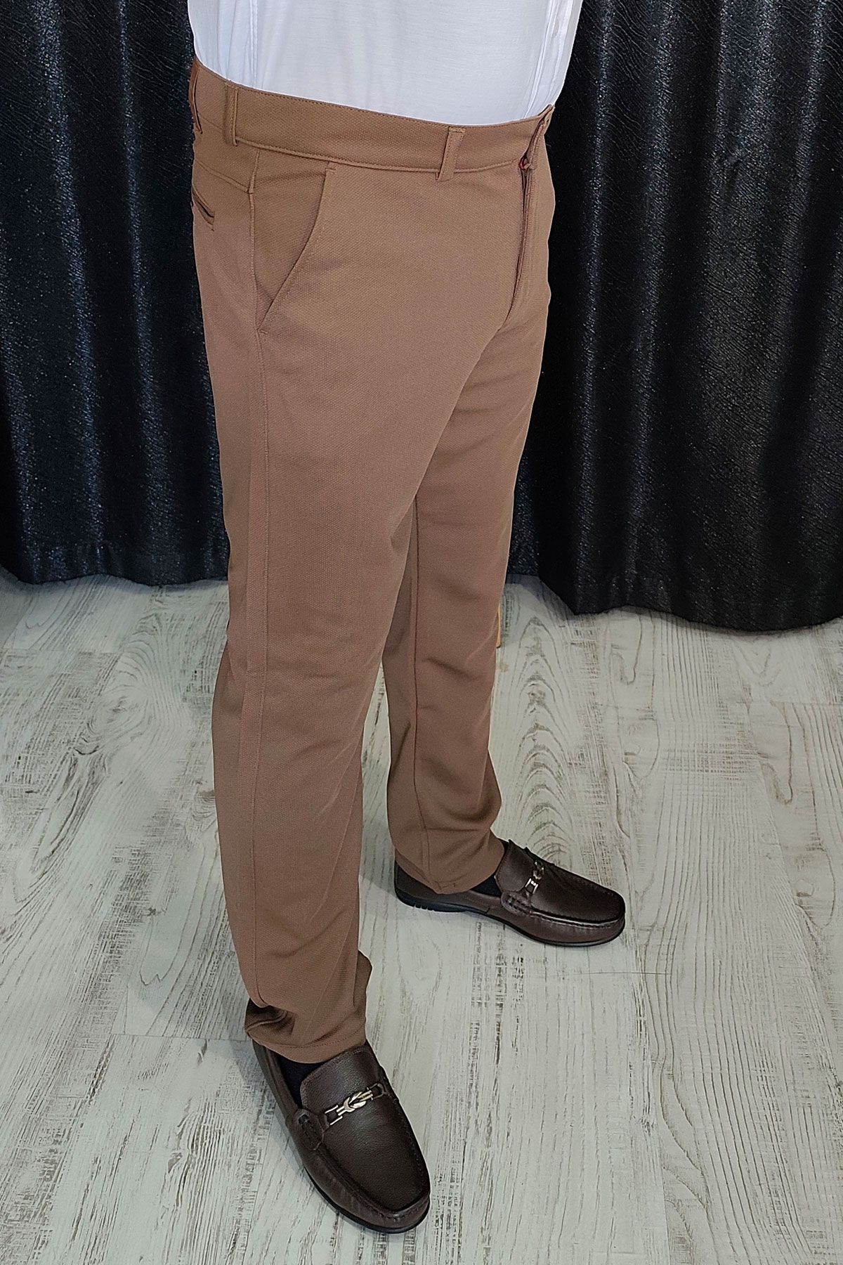 BayAygun 0510 Nokta Desenli Dar Kesim Pantolon _Kahve resmi