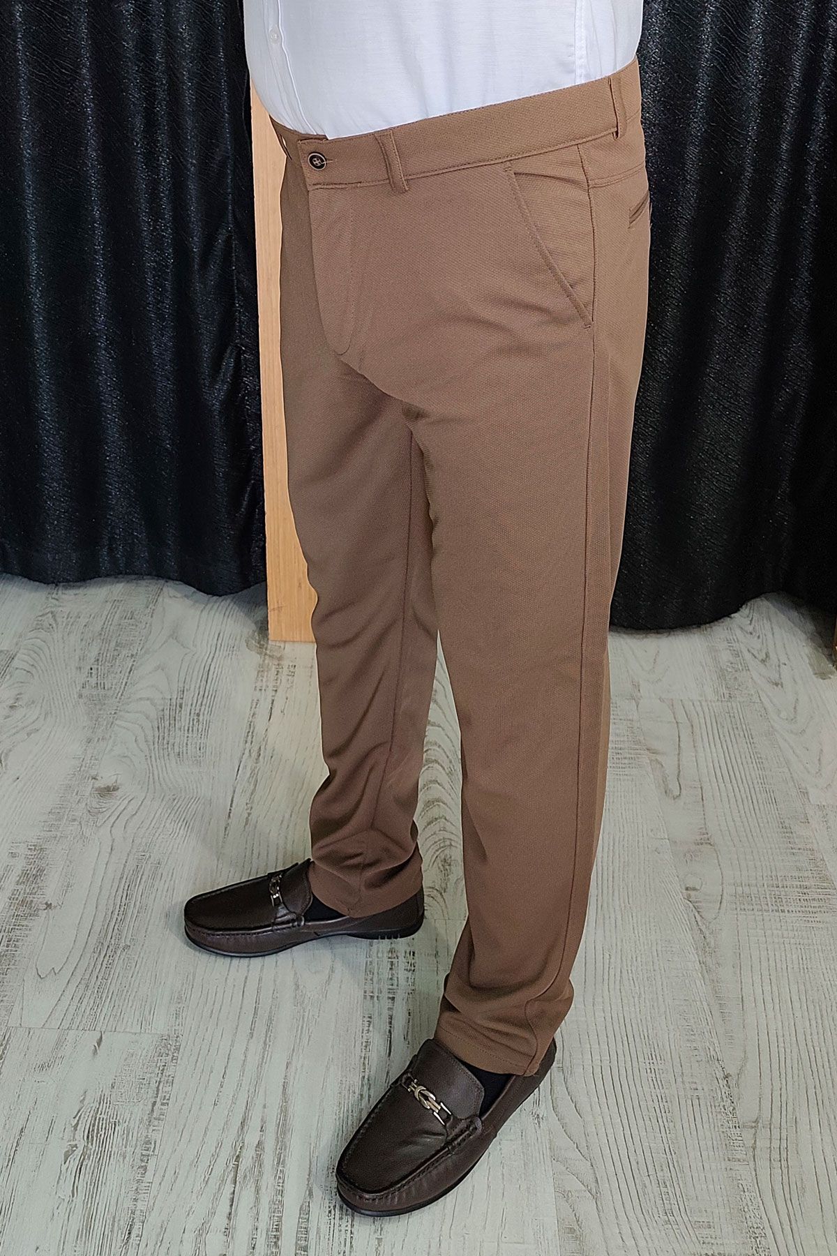 BayAygun 0510 Nokta Desenli Dar Kesim Pantolon _Kahve resmi