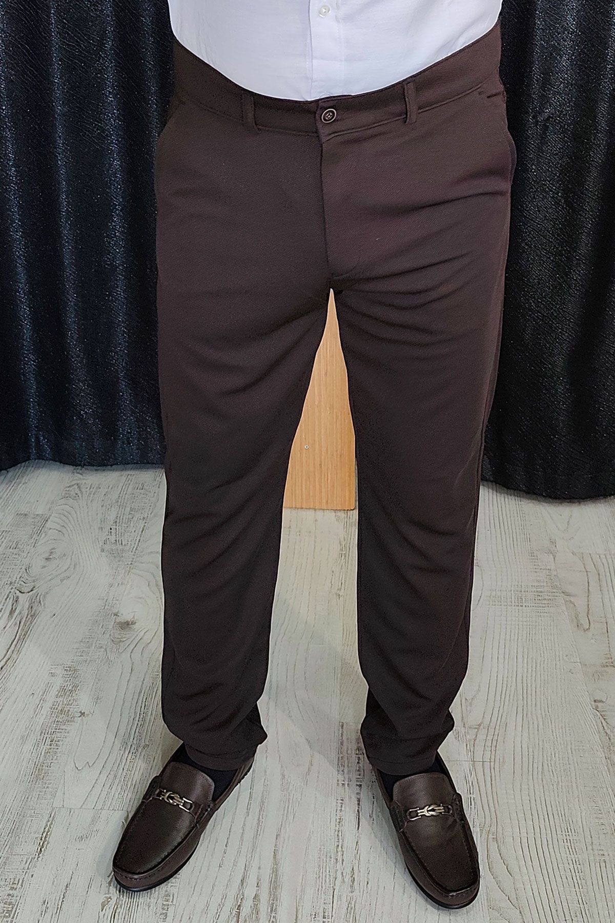 BayAygun 0510 Nokta Desenli Dar Kesim Pantolon _Koyu Kahve resmi