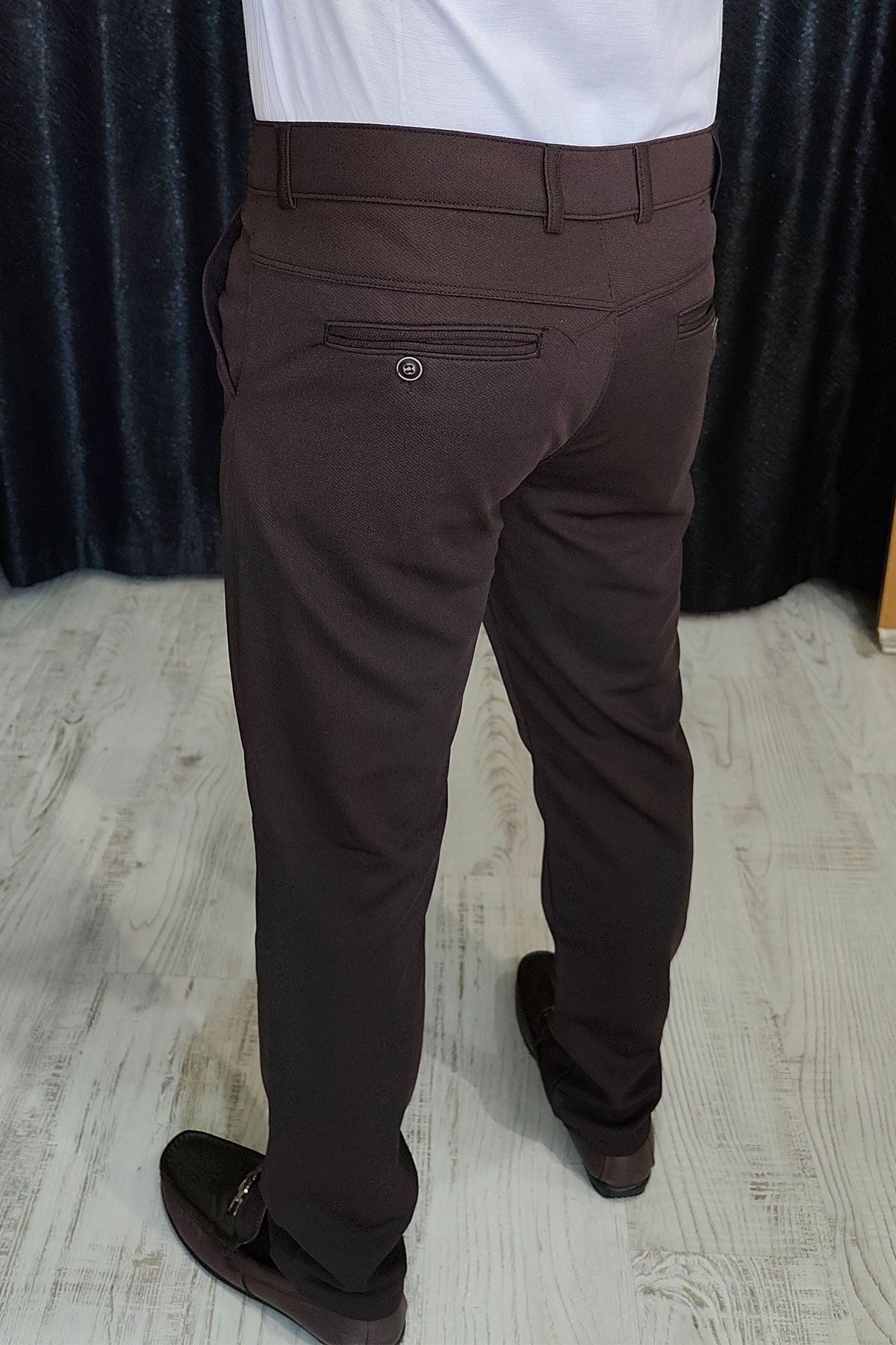 BayAygun 0510 Nokta Desenli Dar Kesim Pantolon _Koyu Kahve resmi