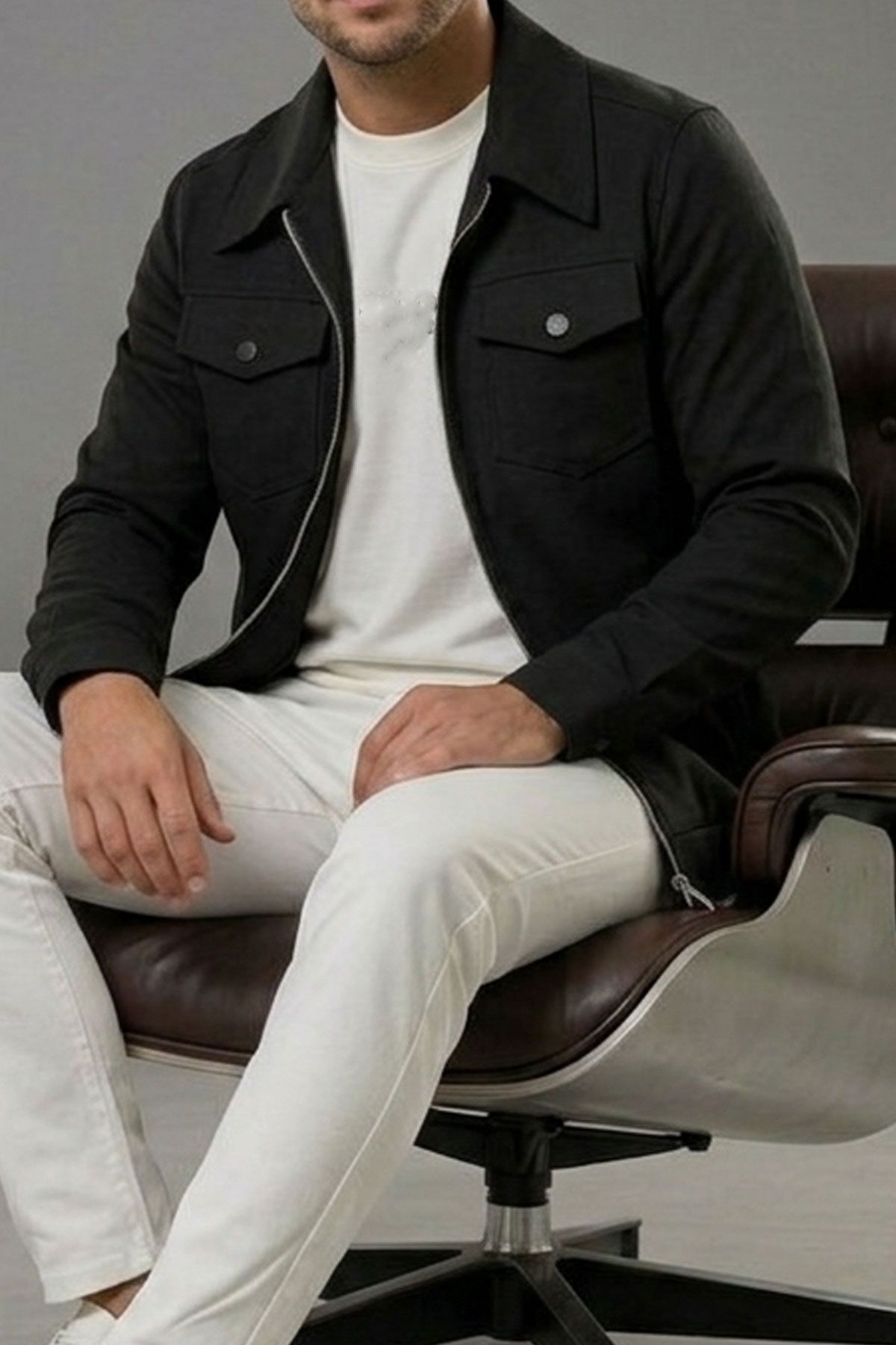 BayAygun 6019 Gabardin Yakalı Cepli Ceket _Siyah resmi